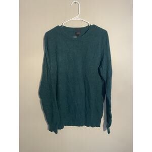J Crew Sweater Mens Sz L Green Crew Neck Slim Elbow Patch Wool Blend